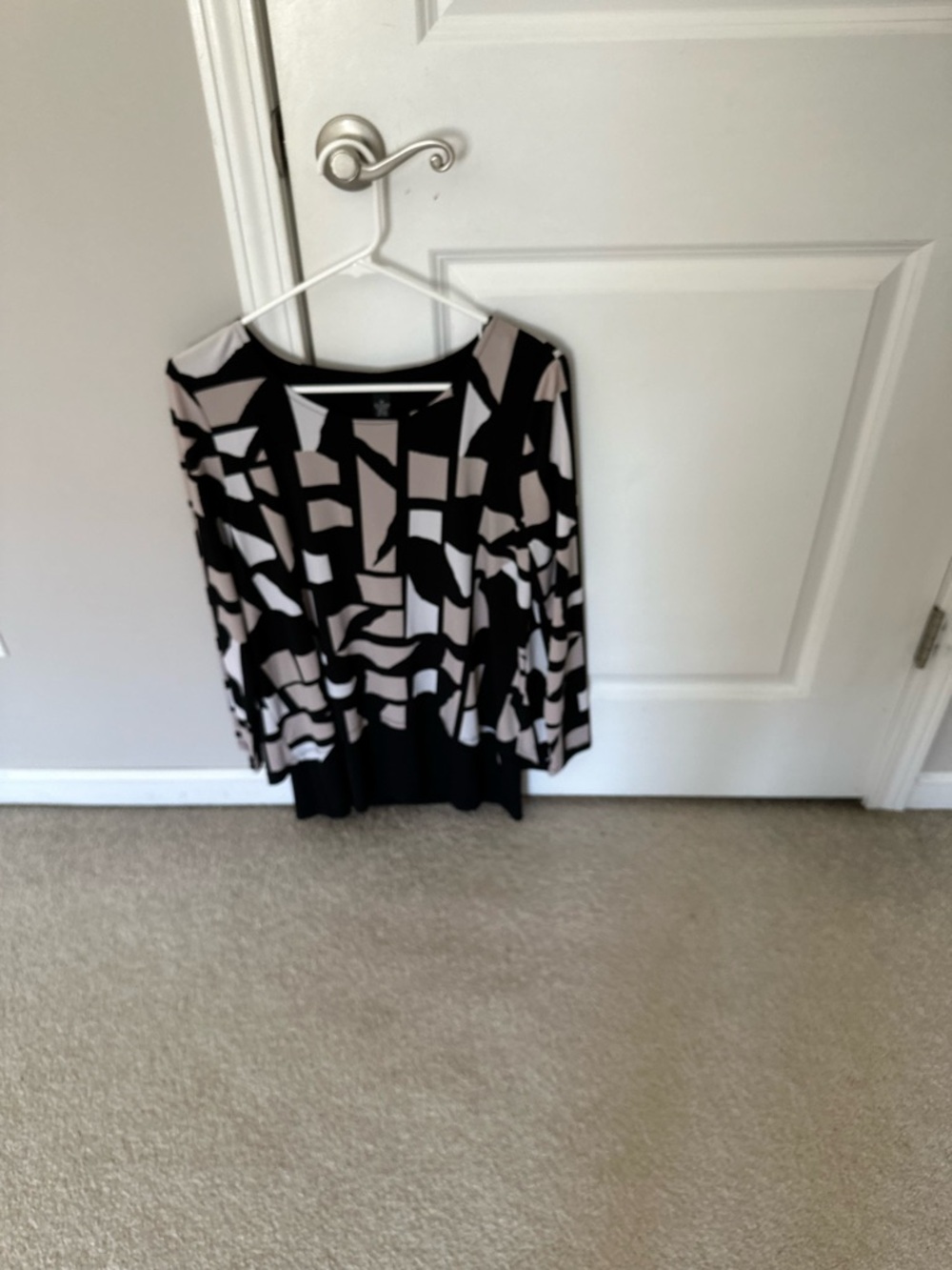 Alfani Black and Cream Geometric Print Blouse